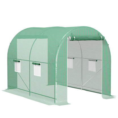 Garden Tunnel Greenhouse Ground Surface 6 m² 3L x 2W x 2.10H m Reinforced Tubular Frame Double Zippered Door 4 Roll-Up Windows Green