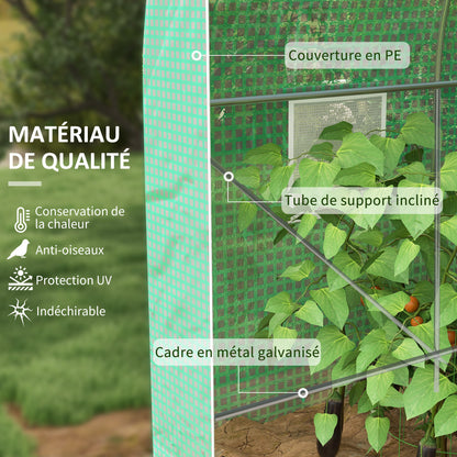 Garden Tunnel Greenhouse Ground Surface 6 m² 3L x 2W x 2.10H m Reinforced Tubular Frame Double Zippered Door 4 Roll-Up Windows Green