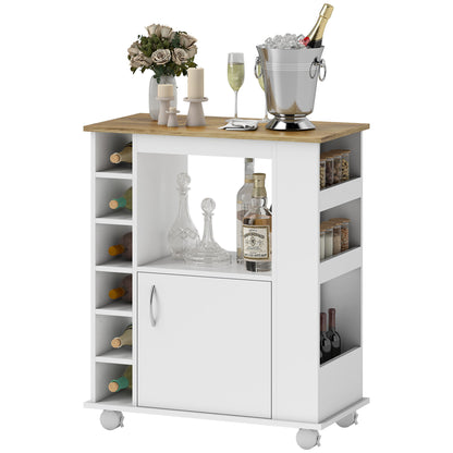 Kitchen Sideboard with Wheels Buffet Dining Cabinet with Door and Storage Compartments Microwave Stand Modern Style 75x39.5x88 cm White