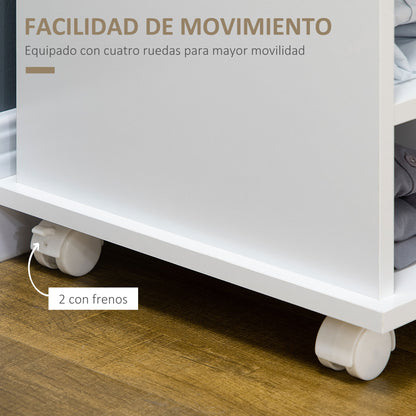 Kitchen Sideboard with Wheels Buffet Dining Cabinet with Door and Storage Compartments Microwave Stand Modern Style 75x39.5x88 cm White