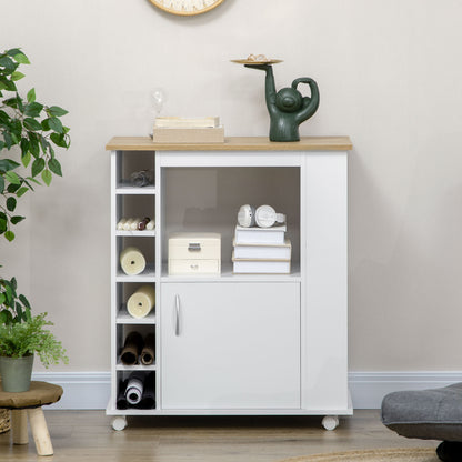 Kitchen Sideboard with Wheels Buffet Dining Cabinet with Door and Storage Compartments Microwave Stand Modern Style 75x39.5x88 cm White