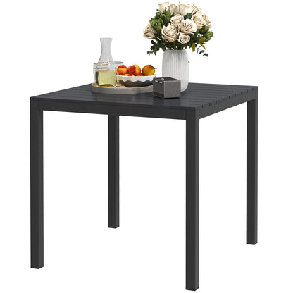 Garden Table Aluminum 73x73 cm Weatherproof Buffet Table with Wood Grain Look, Camping Table for 4 Persons Non-Slip Balcony Table Outdoor Dining Table for Garden, Terrace Balcony Black