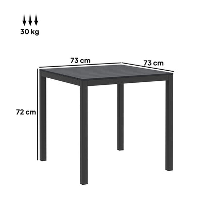 Garden Table Aluminum 73x73 cm Weatherproof Buffet Table with Wood Grain Look, Camping Table for 4 Persons Non-Slip Balcony Table Outdoor Dining Table for Garden, Terrace Balcony Black