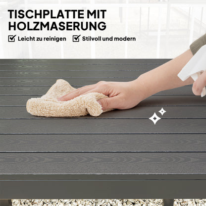 Garden Table Aluminum 73x73 cm Weatherproof Buffet Table with Wood Grain Look, Camping Table for 4 Persons Non-Slip Balcony Table Outdoor Dining Table for Garden, Terrace Balcony Black