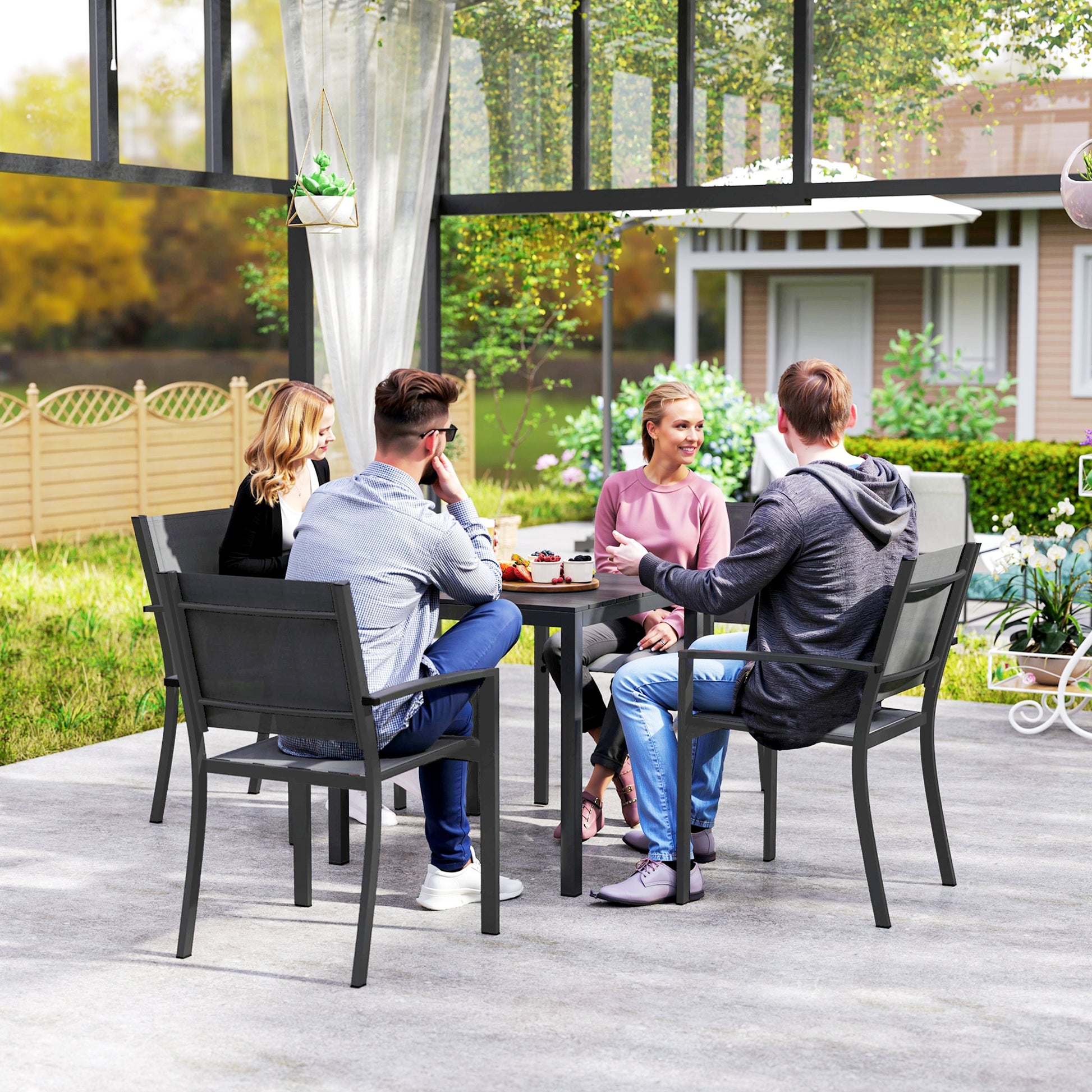 Garden Table Aluminum 73x73 cm Weatherproof Buffet Table with Wood Grain Look, Camping Table for 4 Persons Non-Slip Balcony Table Outdoor Dining Table for Garden, Terrace Balcony Black
