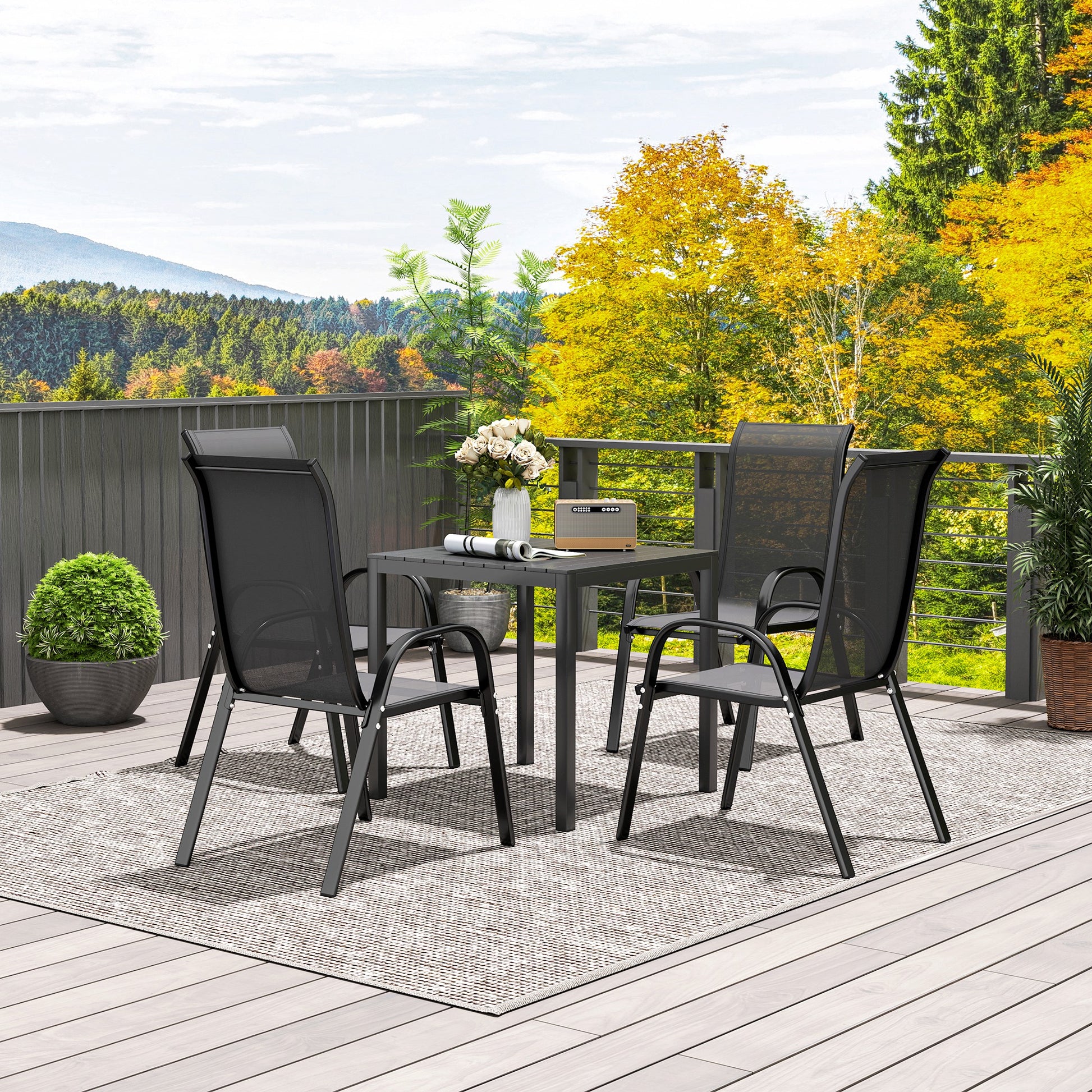 Garden Table Aluminum 73x73 cm Weatherproof Buffet Table with Wood Grain Look, Camping Table for 4 Persons Non-Slip Balcony Table Outdoor Dining Table for Garden, Terrace Balcony Black