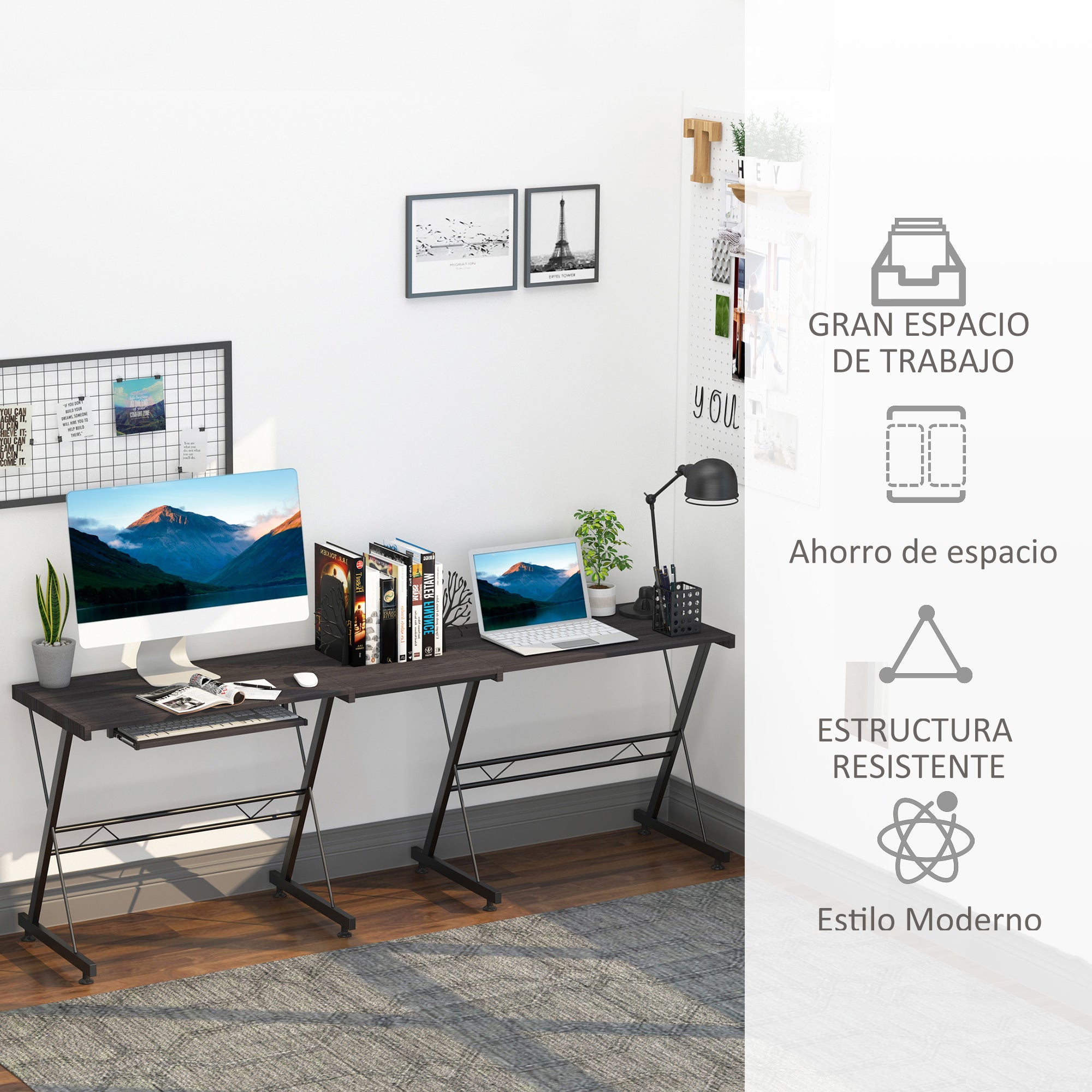 Computer Desk PC Desk for Home Office 2 Types L-Shaped Corner Desk 130x130x73.5 cm Straight Desk Steel Frame