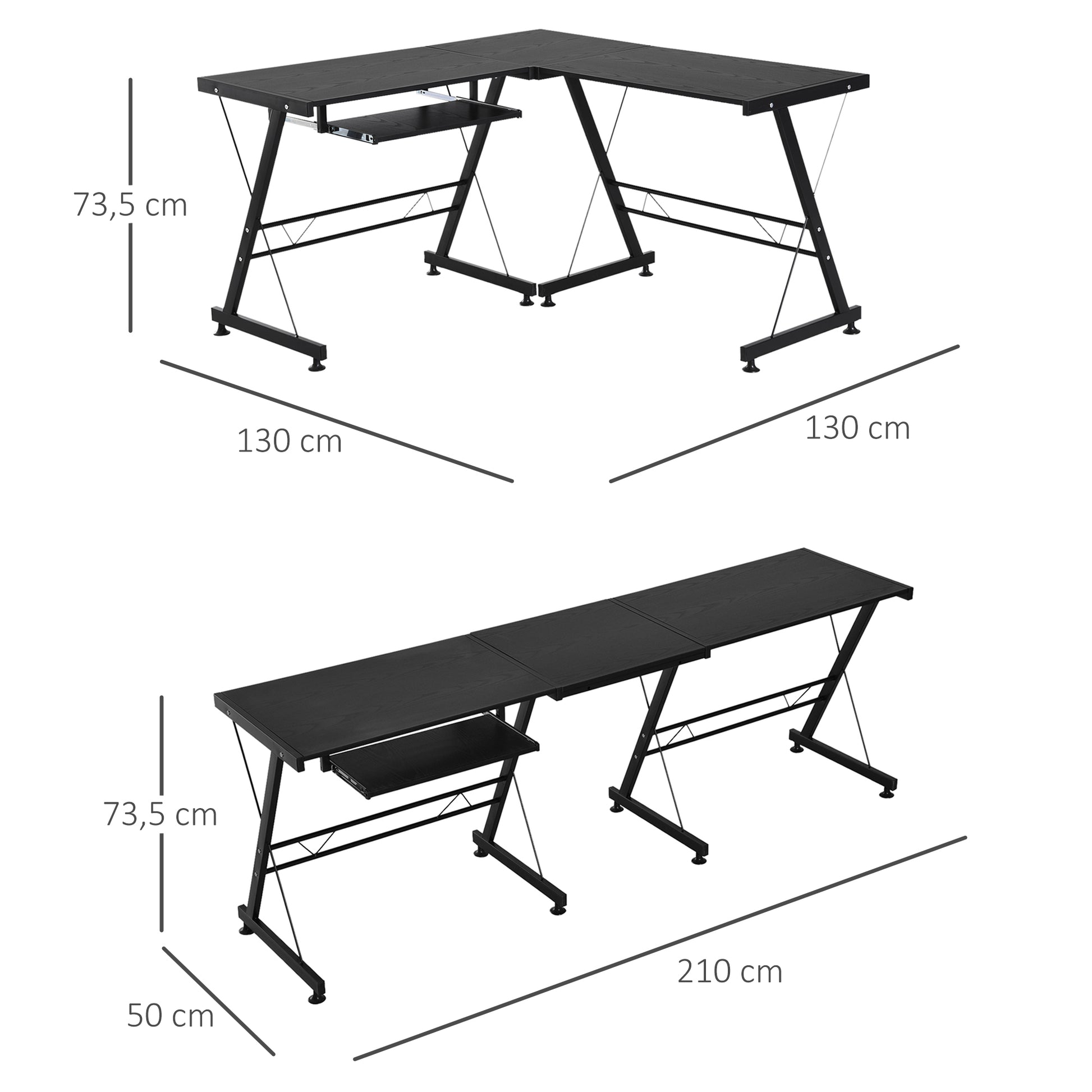 Computer Desk PC Desk for Home Office 2 Types L-Shaped Corner Desk 130x130x73.5 cm Straight Desk Steel Frame