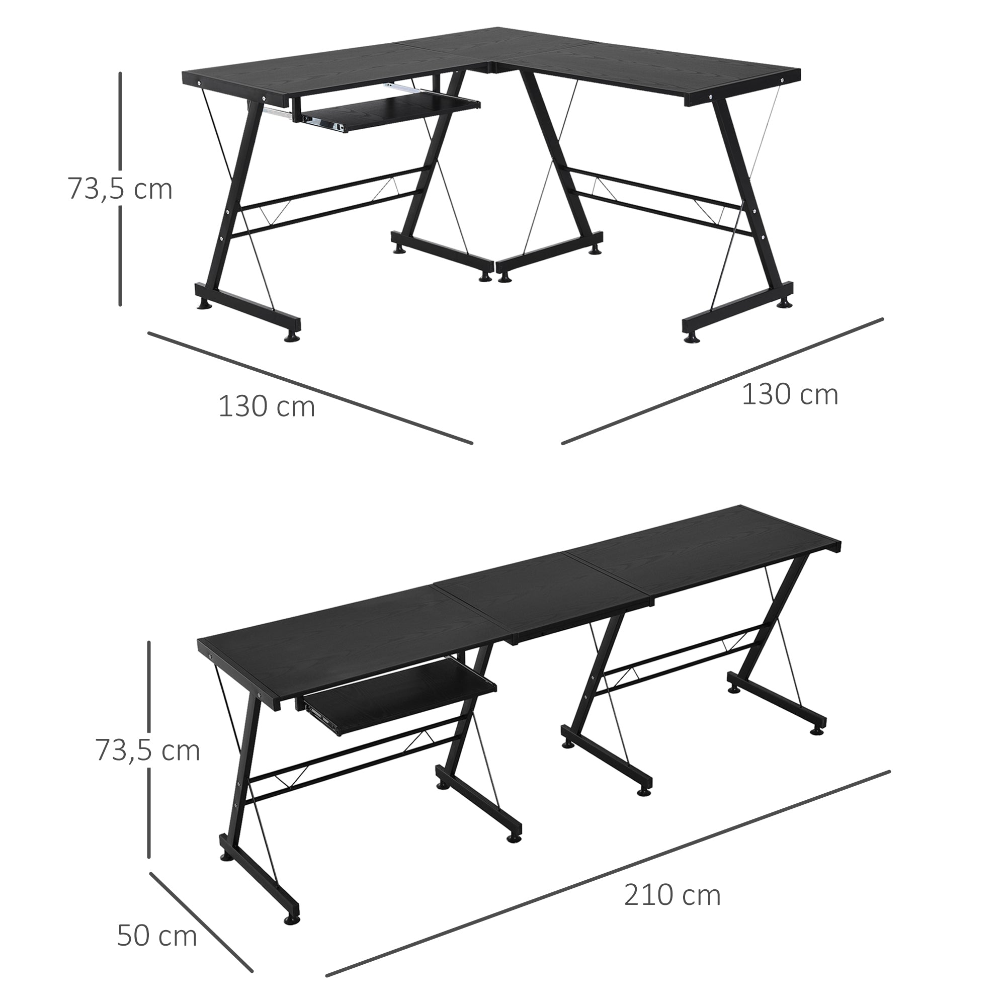 Computer Desk PC Desk for Home Office 2 Types L-Shaped Corner Desk 130x130x73.5 cm Straight Desk Steel Frame