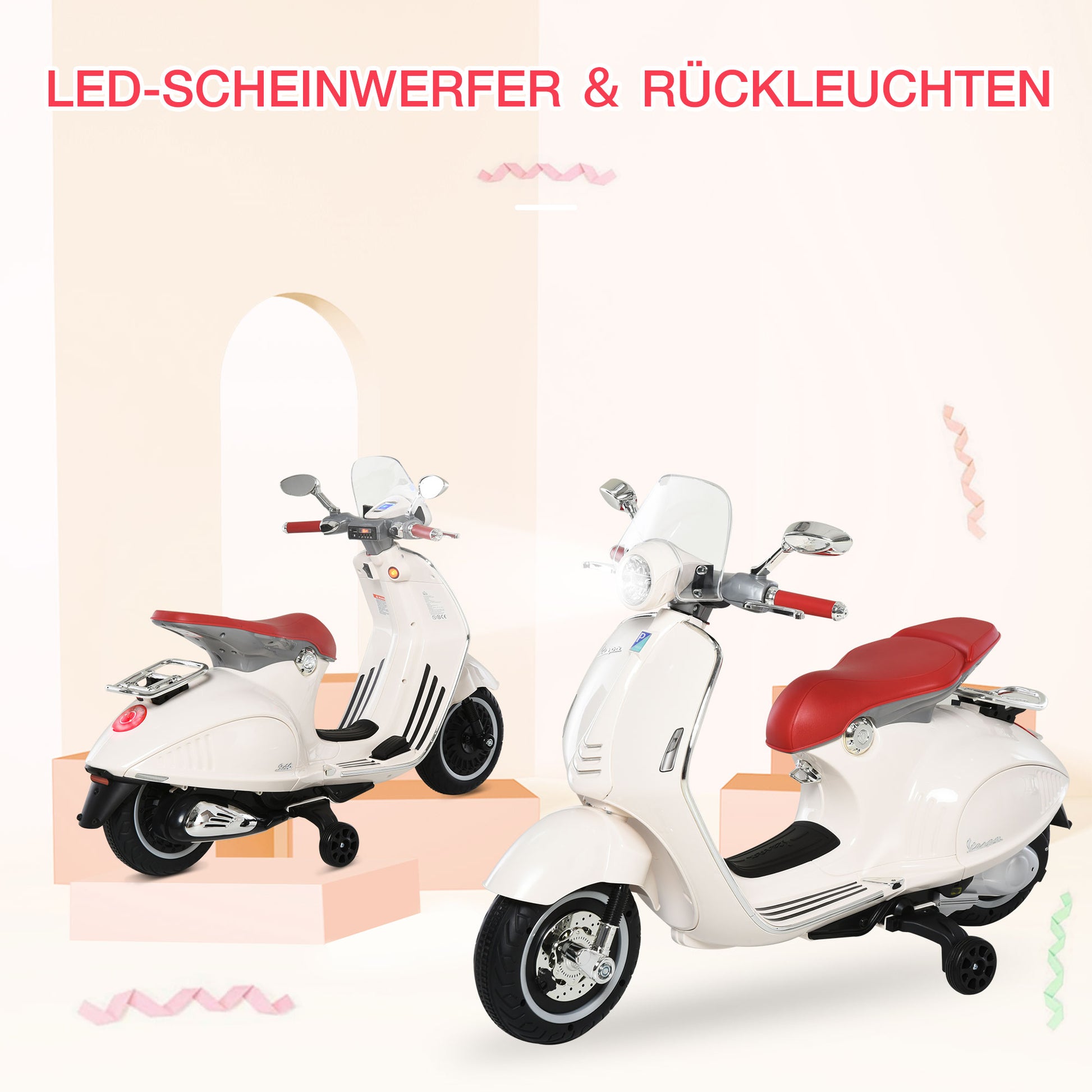 Kids Electric Motorcycle, 6V Children's Motorcycle with Headlight, Music, Forward and Reverse Gear, Training Wheels, 30 kg capacity, Electric Motorcycle for 3-6 Years Kids, White