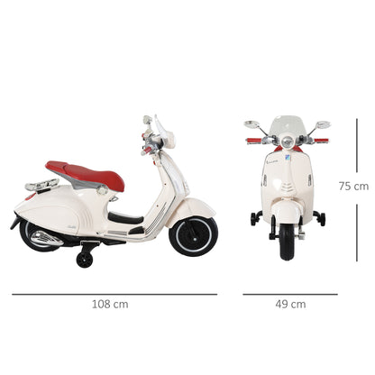 Kids Electric Motorcycle, 6V Children's Motorcycle with Headlight, Music, Forward and Reverse Gear, Training Wheels, 30 kg capacity, Electric Motorcycle for 3-6 Years Kids, White