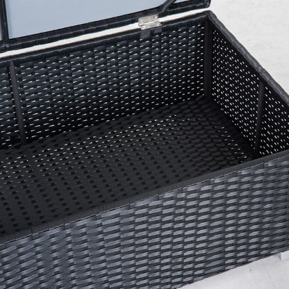 6-Piece Modular Garden Furniture Set in PE Rattan, Outdoor Lounge with 4 Upholstered Chairs and 2 Storage Tables, Black and Cream