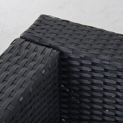 6-Piece Modular Garden Furniture Set in PE Rattan, Outdoor Lounge with 4 Upholstered Chairs and 2 Storage Tables, Black and Cream