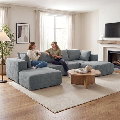 Corner Sectional Sofa with Sleeper Function, U-Shape 294 cm (115.7 in) — Deep Wide Seats, 4‑Seat Cloud Sectional with Throw Pillows, Linen-Look for Living Room, Dark Gray