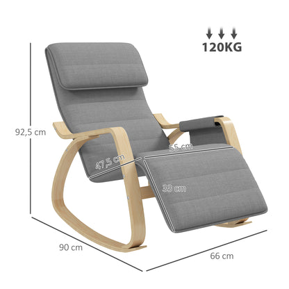 Rocking Chair Nursing Relaxation Lounge Chair with Adjustable Footrest, Side Pocket, and Headrest, Rocking Chair for Bedroom, 67 x 110 x 91 cm Gray