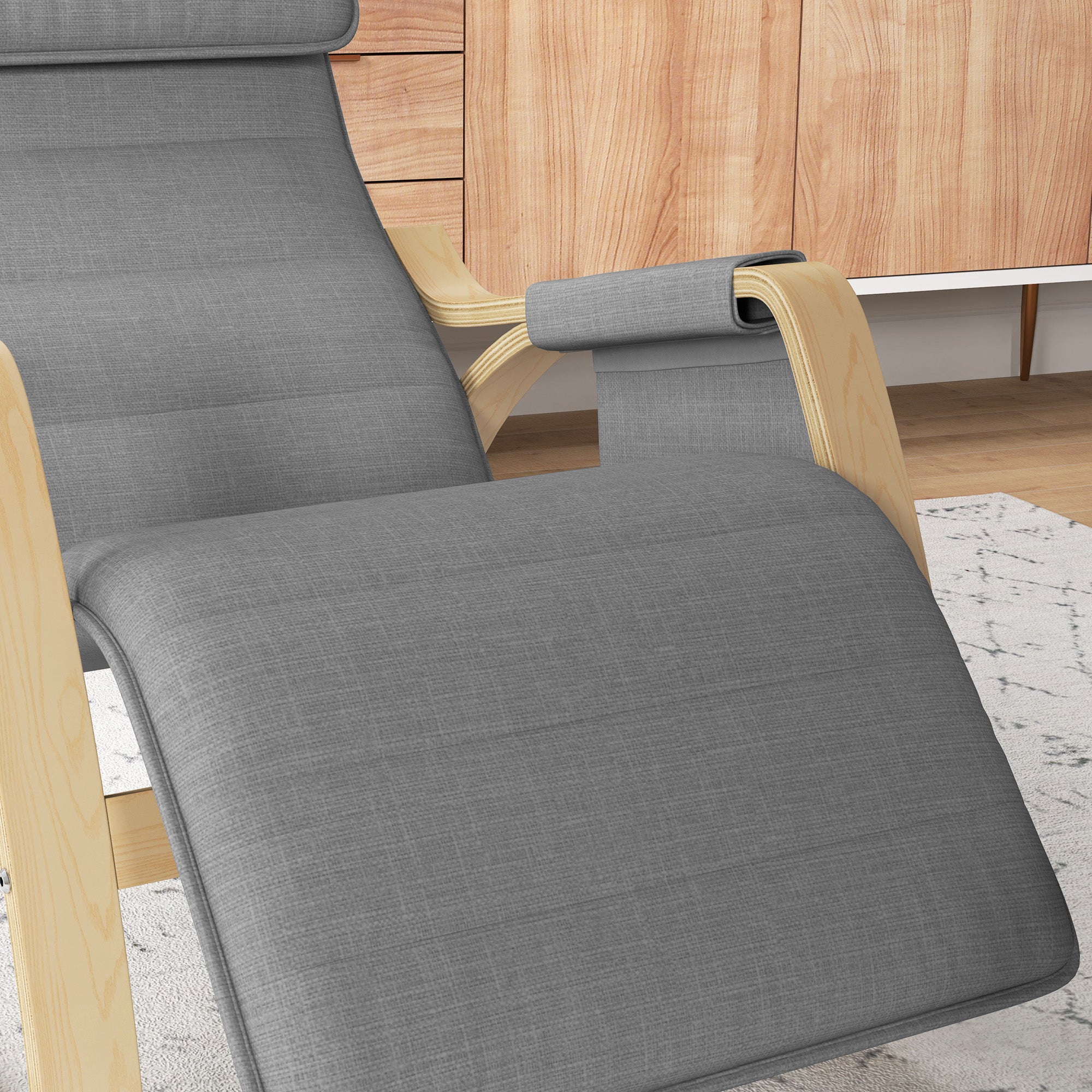 Rocking Chair Nursing Relaxation Lounge Chair with Adjustable Footrest, Side Pocket, and Headrest, Rocking Chair for Bedroom, 67 x 110 x 91 cm Gray