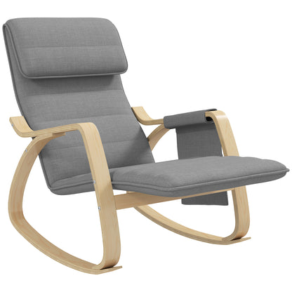 Rocking Chair Nursing Relaxation Lounge Chair with Adjustable Footrest, Side Pocket, and Headrest, Rocking Chair for Bedroom, 67 x 110 x 91 cm Gray