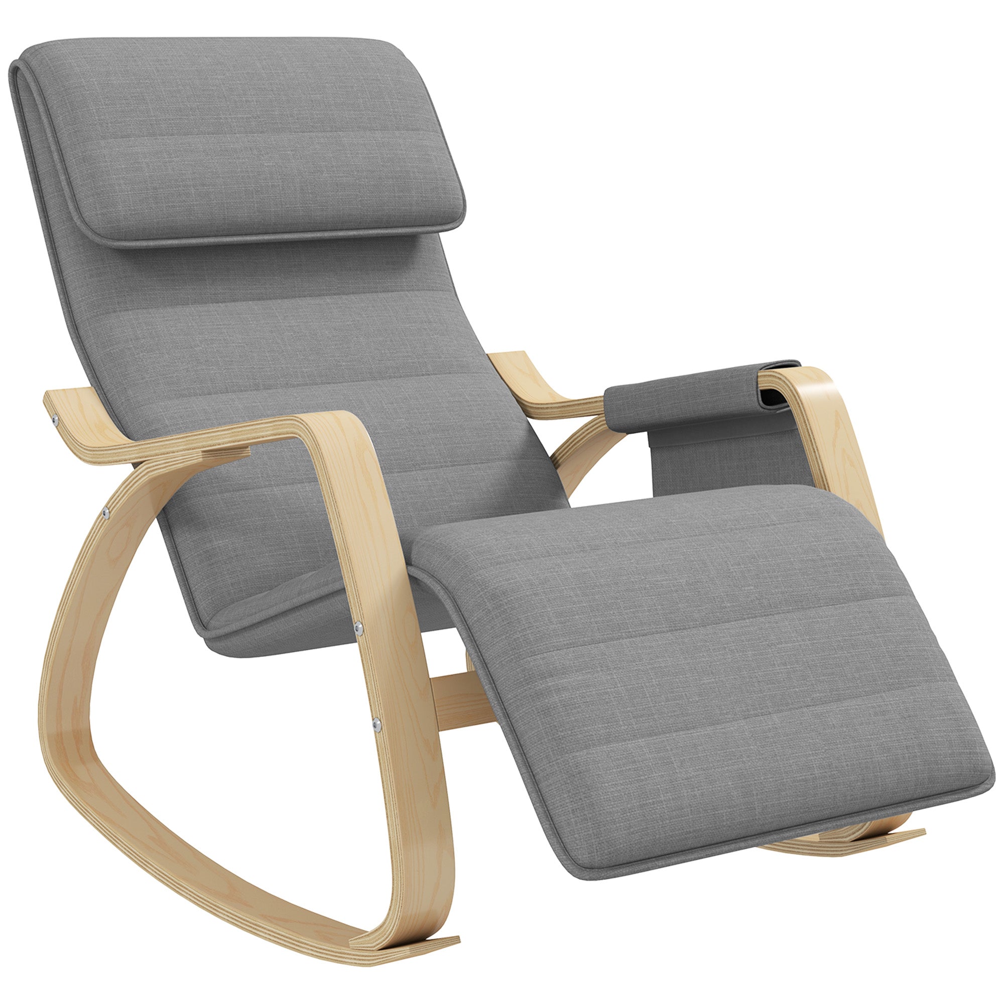Rocking Chair Nursing Relaxation Lounge Chair with Adjustable Footrest, Side Pocket, and Headrest, Rocking Chair for Bedroom, 67 x 110 x 91 cm Gray