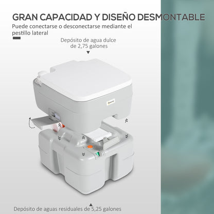 Portable Toilet 20L Portable WC with Water Level Indicator Load 150 kg for Camping Travel Elderly Caravan Boat 33x40x43 cm Gray