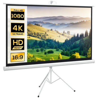 84-Inch 16:9 Format Projector Screen with Adjustable Support Tripod, Plastic and Metal Projection Screen, 200x8x118 cm, White