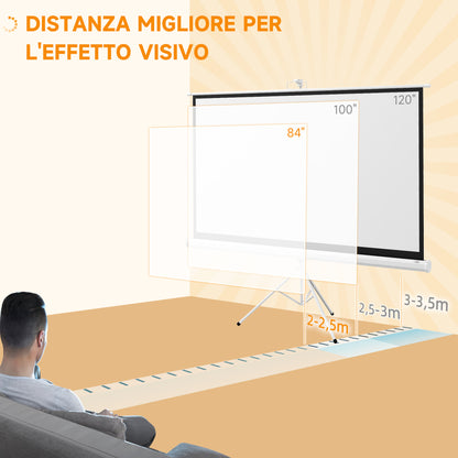 84-Inch 16:9 Format Projector Screen with Adjustable Support Tripod, Plastic and Metal Projection Screen, 200x8x118 cm, White