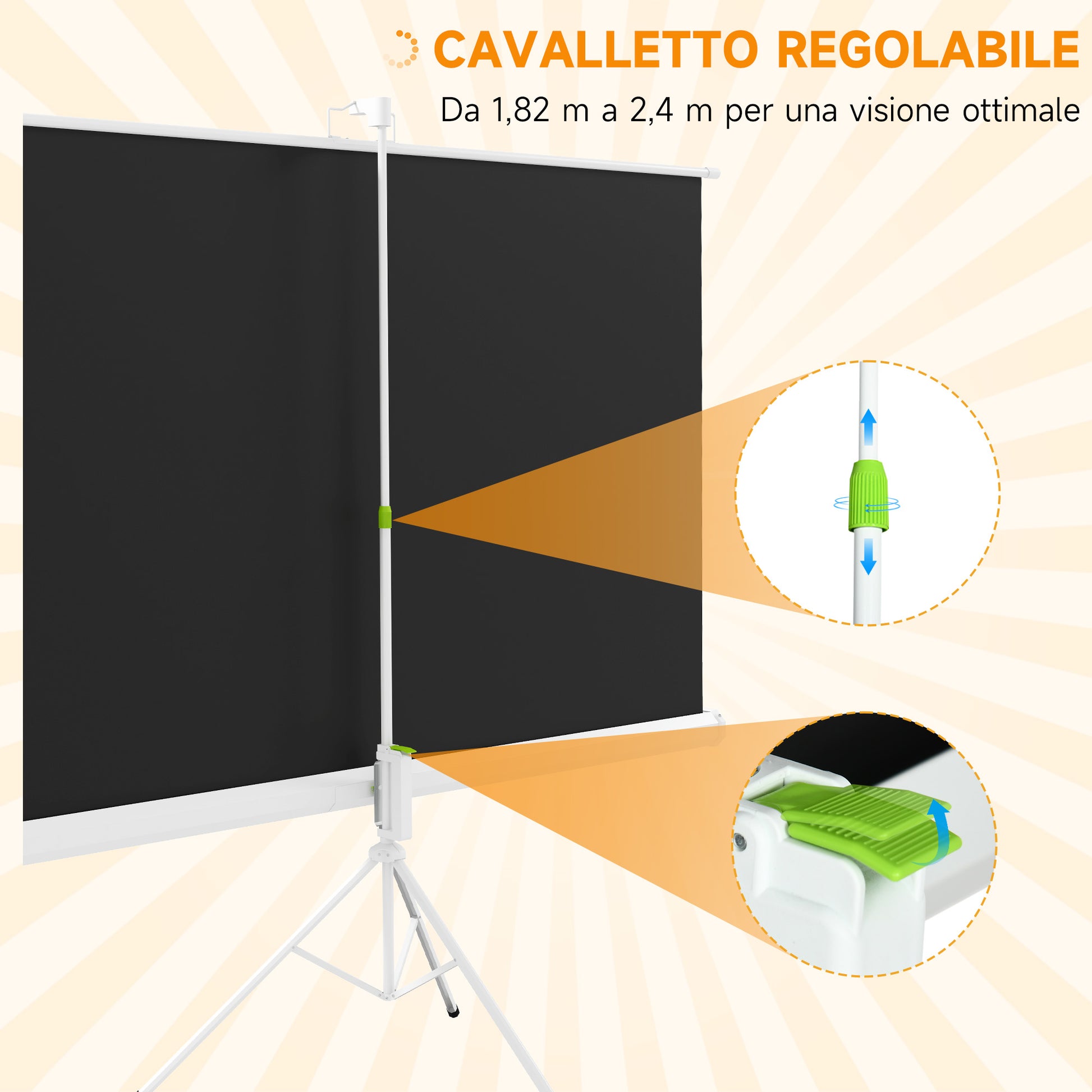 84-Inch 16:9 Format Projector Screen with Adjustable Support Tripod, Plastic and Metal Projection Screen, 200x8x118 cm, White