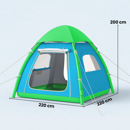 Inflatable 3-Person Camping Tent – Quick-Setup Air Tent with Pump, Mesh Windows, Removable Rainfly, Glow Pegs, Full Standing Height, 3000 mm Waterproof