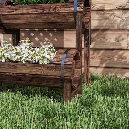 Raised Planter with Trellis Square Garden Bed 2 Tiers Raised Garden Bed for Terrace, Balcony, Garden, 42 x 49 x 80 cm, Brown