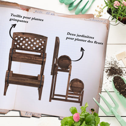 Raised Planter with Trellis Square Garden Bed 2 Tiers Raised Garden Bed for Terrace, Balcony, Garden, 42 x 49 x 80 cm, Brown