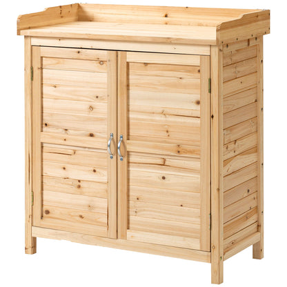 Wooden Garden Cabinet Outdoor Storage Shed with 2 Doors Shelf and Raised Legs for Terrace Patio 83x40x92 cm Natural