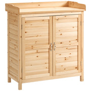 Wooden Garden Cabinet Outdoor Storage Shed with 2 Doors Shelf and Raised Legs for Terrace Patio 83x40x92 cm Natural