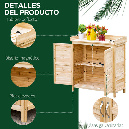 Wooden Garden Cabinet Outdoor Storage Shed with 2 Doors Shelf and Raised Legs for Terrace Patio 83x40x92 cm Natural