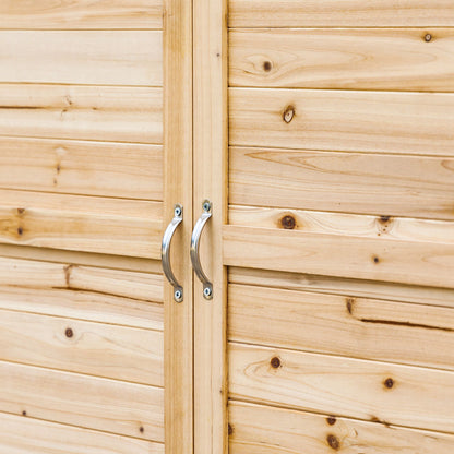 Wooden Garden Cabinet Outdoor Storage Shed with 2 Doors Shelf and Raised Legs for Terrace Patio 83x40x92 cm Natural