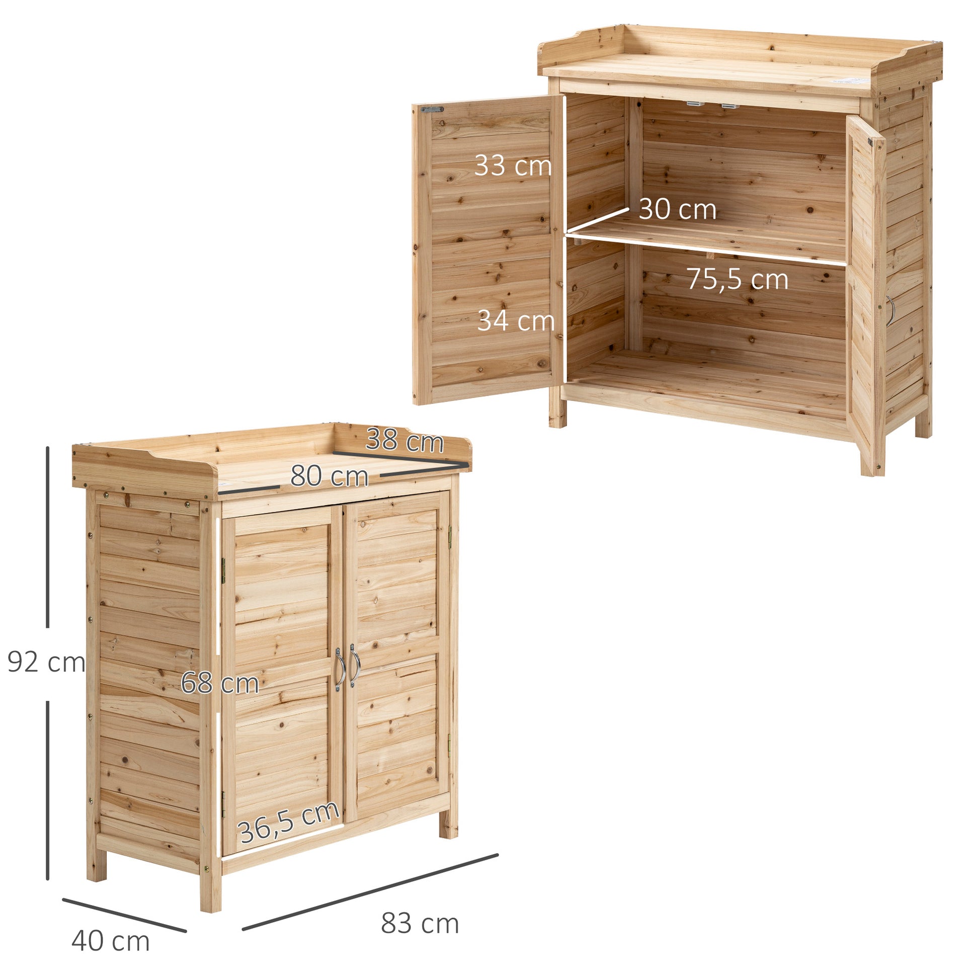 Wooden Garden Cabinet Outdoor Storage Shed with 2 Doors Shelf and Raised Legs for Terrace Patio 83x40x92 cm Natural