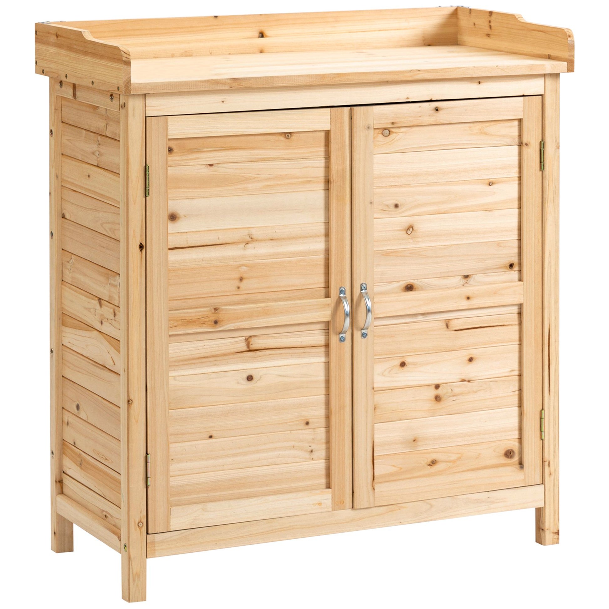 Wooden Garden Cabinet Outdoor Storage Shed with 2 Doors Shelf and Raised Legs for Terrace Patio 83x40x92 cm Natural