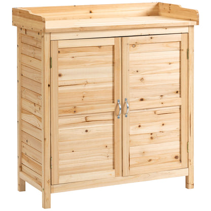 Wooden Garden Cabinet Outdoor Storage Shed with 2 Doors Shelf and Raised Legs for Terrace Patio 83x40x92 cm Natural