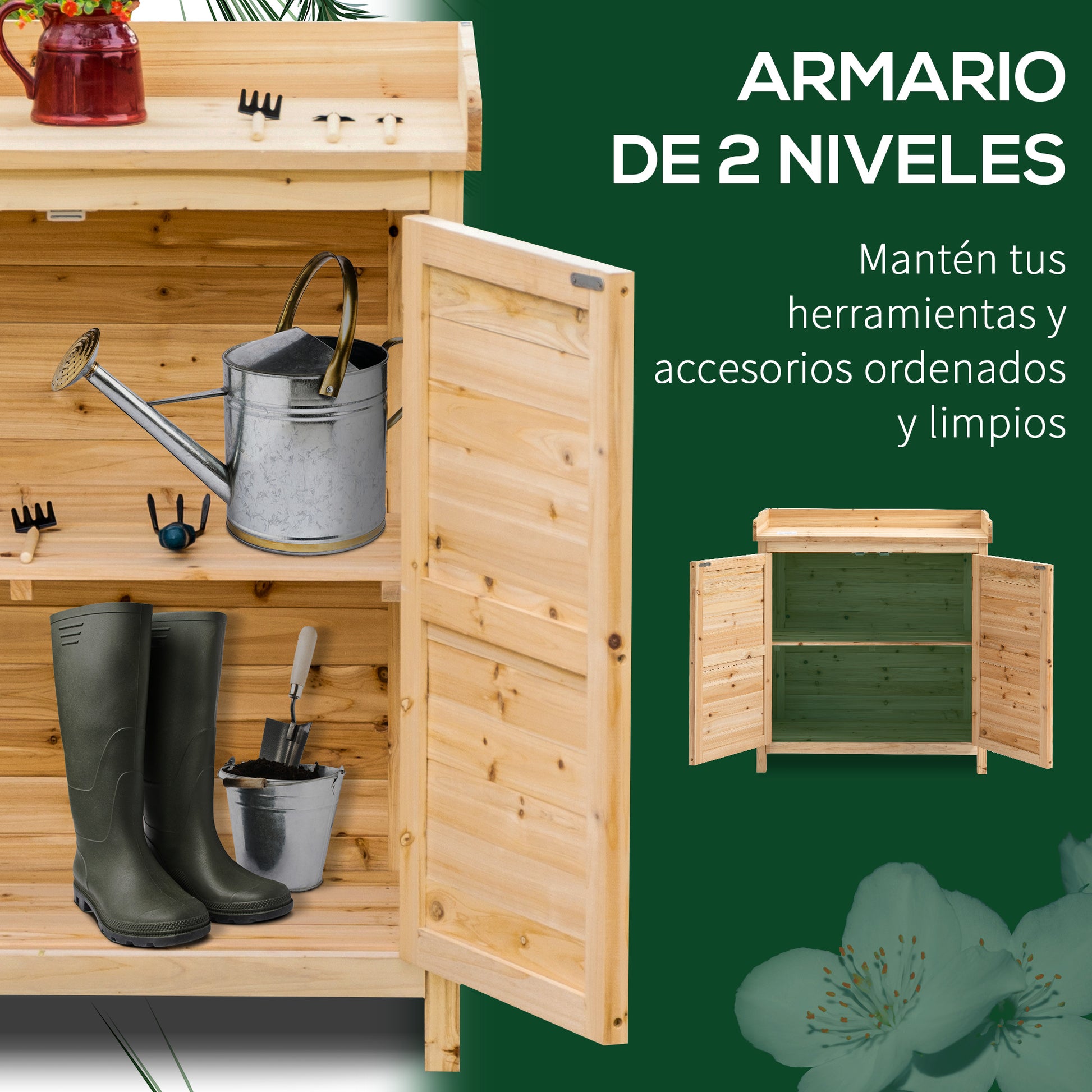 Wooden Garden Cabinet Outdoor Storage Shed with 2 Doors Shelf and Raised Legs for Terrace Patio 83x40x92 cm Natural