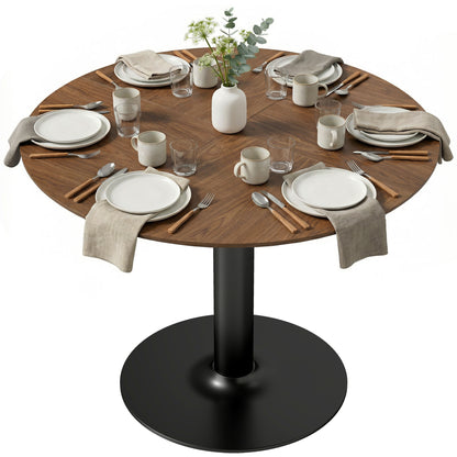 Round Dining Table for 6 — Ø 110 x 78 cm (43.3" Ø x 30.7" H), Large Top with Steel Base, Modern, Brown