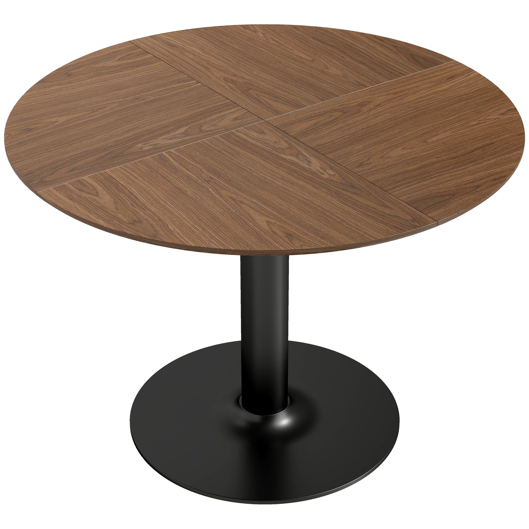 Round Dining Table for 6 — Ø 110 x 78 cm (43.3" Ø x 30.7" H), Large Top with Steel Base, Modern, Brown