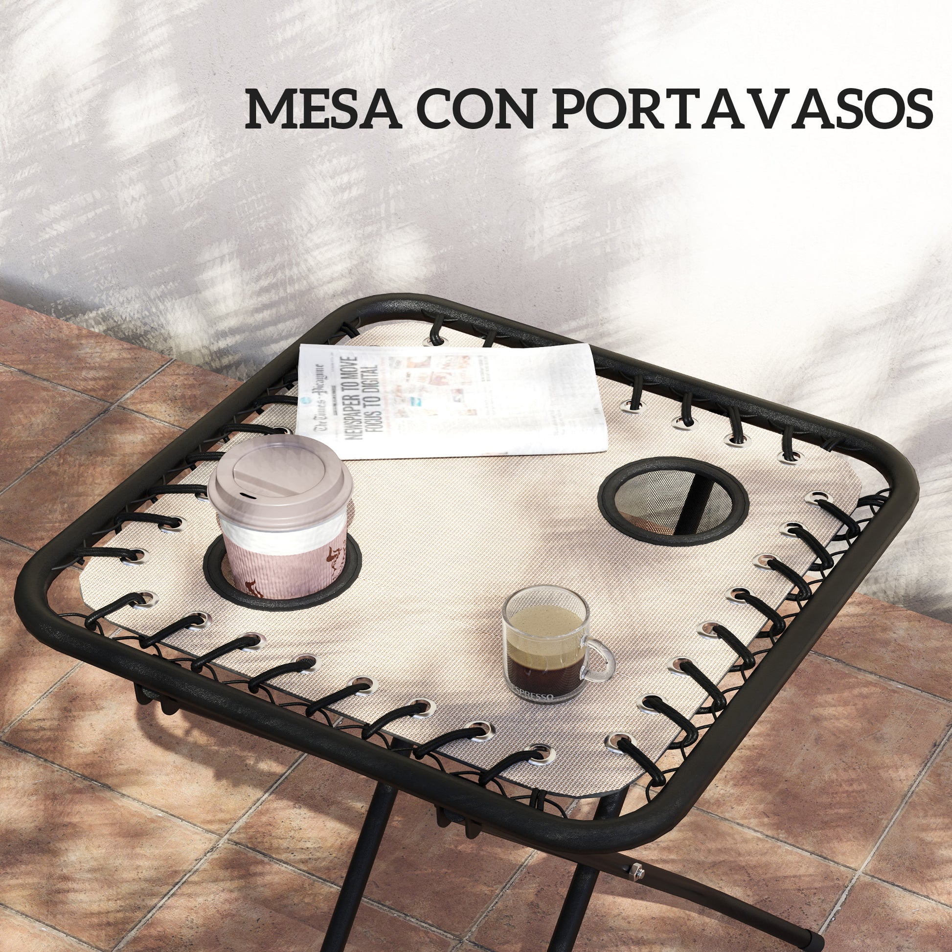 Set of 2 Garden Loungers Outdoor Folding with Side Table Cup Holder Zero Gravity Loungers with Adjustable Backrest Removable Armrest for Patio Pool Terrace Exterior Beige