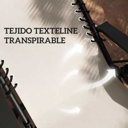 Set of 2 Garden Loungers Outdoor Folding with Side Table Cup Holder Zero Gravity Loungers with Adjustable Backrest Removable Armrest for Patio Pool Terrace Exterior Beige