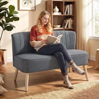 2-Seater Loveseat — Small Linen-Look Upholstered Sofa for Living Room, Bedroom, Small Spaces, Gray (46.1" x 22.2" x 30.3")