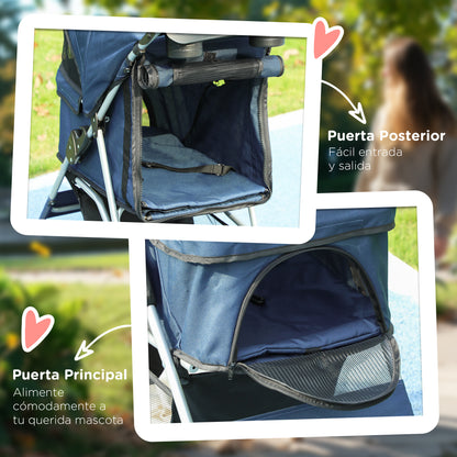 Foldable Pet Stroller for Dogs Small Pet Carriage with Adjustable Canopy Storage Basket 2 Universal Wheels 15 kg Load-Bearing 75x46x94 cm Dark Blue