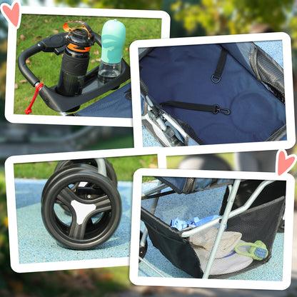 Foldable Pet Stroller for Dogs Small Pet Carriage with Adjustable Canopy Storage Basket 2 Universal Wheels 15 kg Load-Bearing 75x46x94 cm Dark Blue