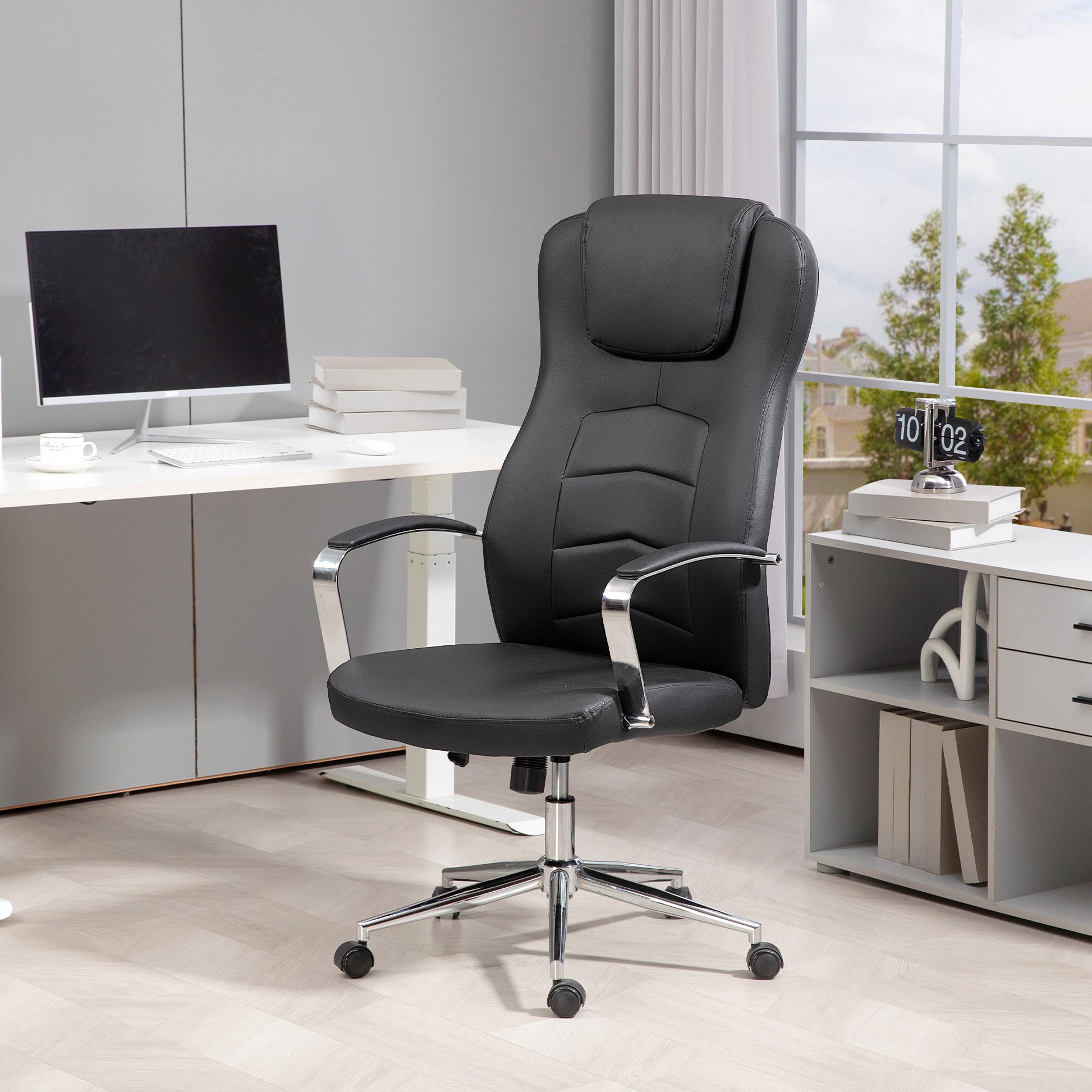 Office Chair with Rocking Function, Padded Desk Chair, Height Adjustable Swivel Chair with Reclining Function, Holds Up to 120 kg, for Office, Study Room, Black