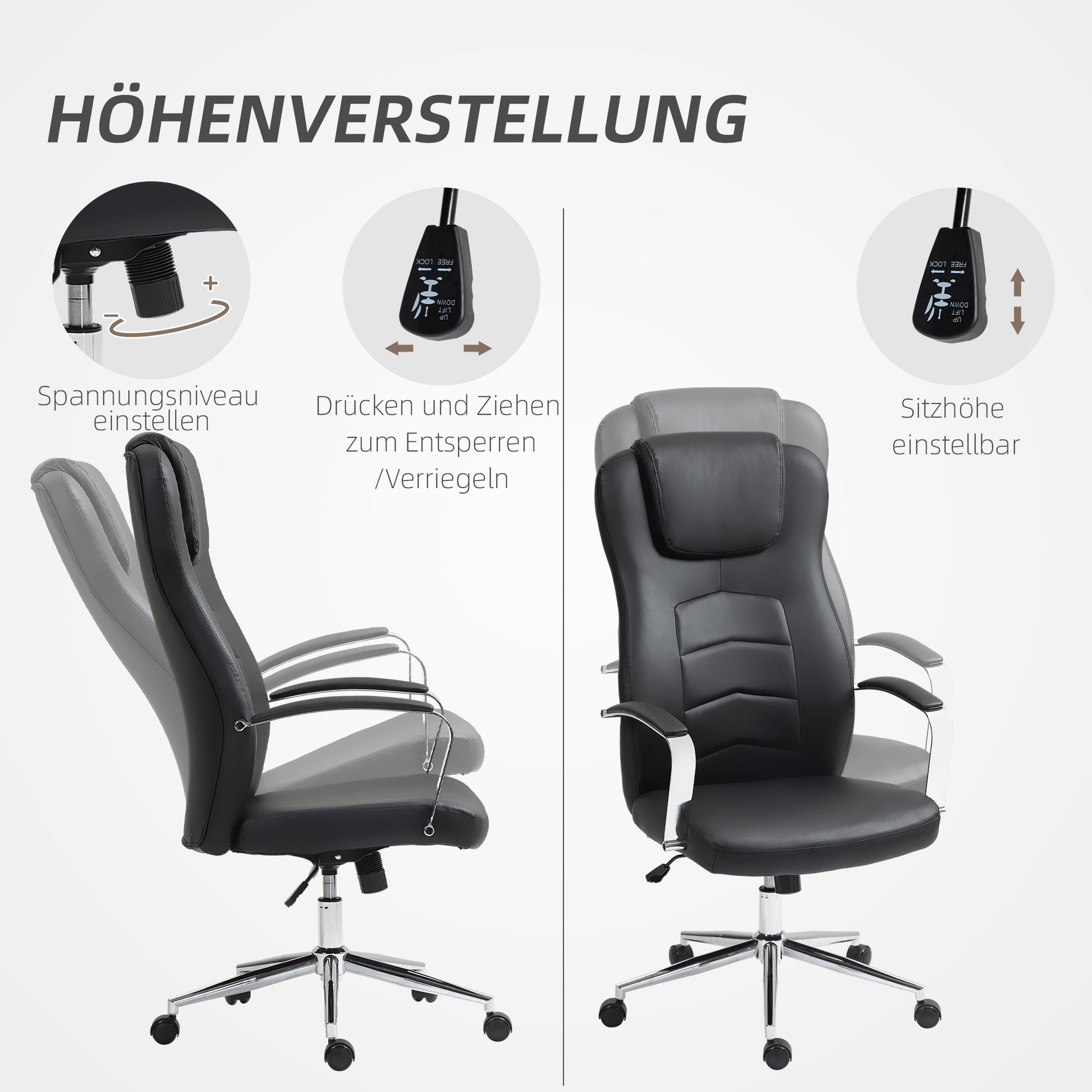 Office Chair with Rocking Function, Padded Desk Chair, Height Adjustable Swivel Chair with Reclining Function, Holds Up to 120 kg, for Office, Study Room, Black