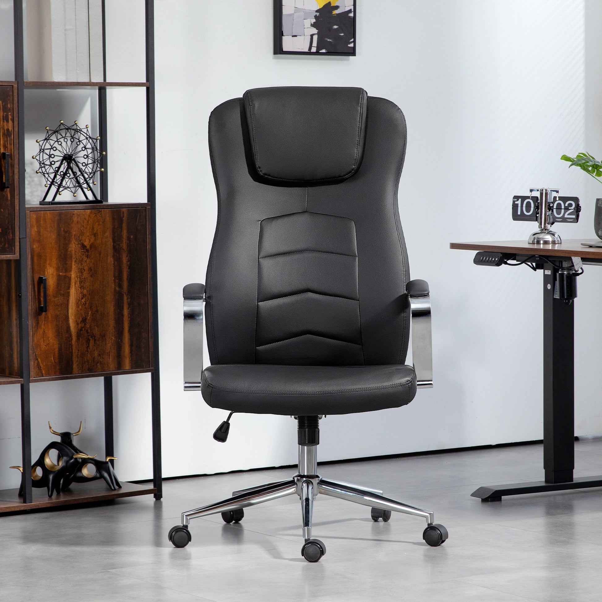 Office Chair with Rocking Function, Padded Desk Chair, Height Adjustable Swivel Chair with Reclining Function, Holds Up to 120 kg, for Office, Study Room, Black