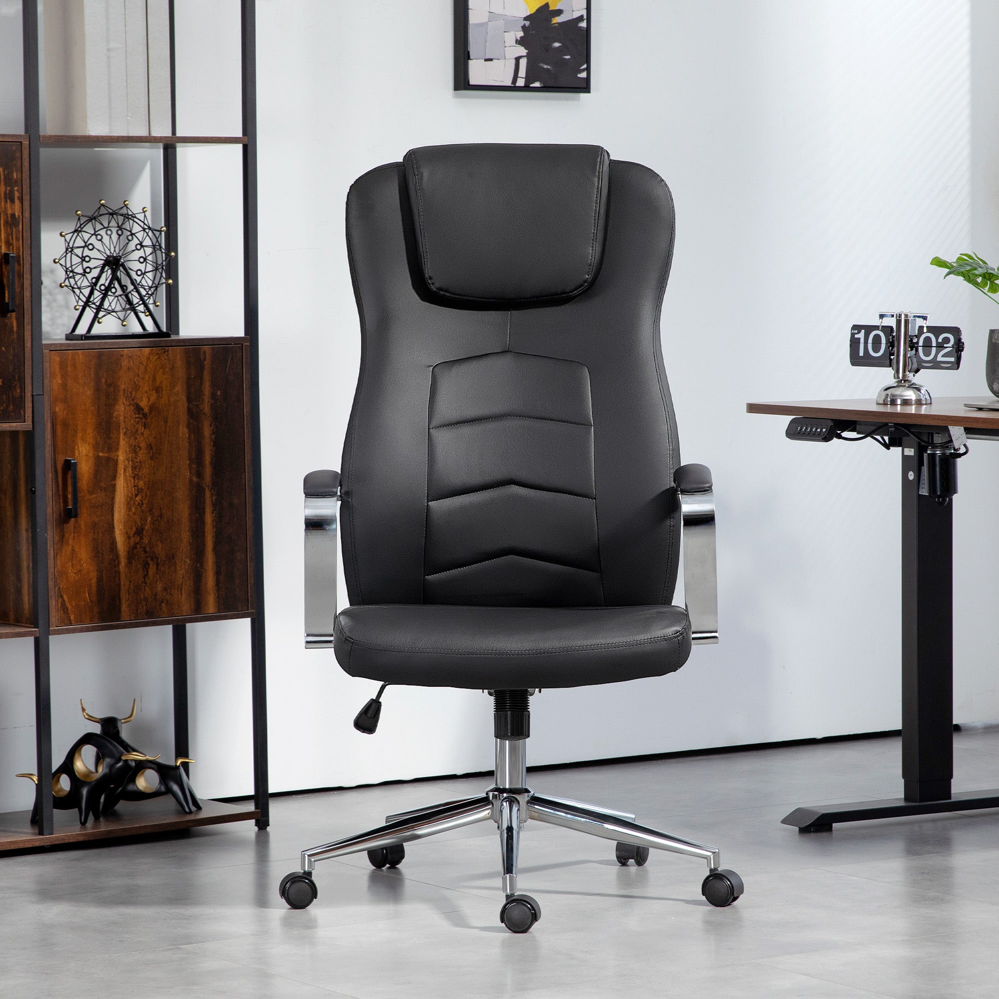 Office Chair with Rocking Function, Padded Desk Chair, Height Adjustable Swivel Chair with Reclining Function, Holds Up to 120 kg, for Office, Study Room, Black