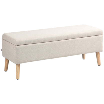 Bench with Storage, Upholstered Bench with Linen Look, Bed Bench with Wooden Legs, Storage Bench for Living Room Bedroom Hallway 110 x 39 x 45 cm, Beige