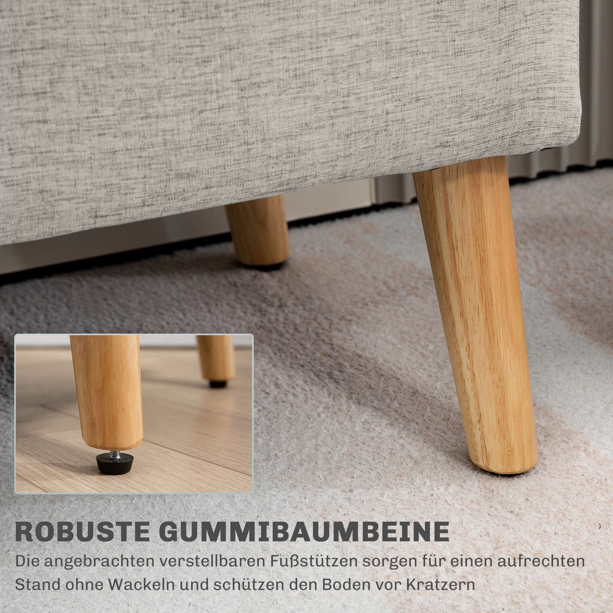 Bench with Storage, Upholstered Bench with Linen Look, Bed Bench with Wooden Legs, Storage Bench for Living Room Bedroom Hallway 110 x 39 x 45 cm, Beige